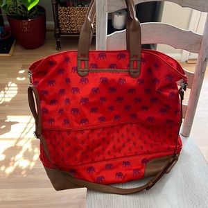 Stella & Dot Weekend Expander Bag Orange & Purple Elephants